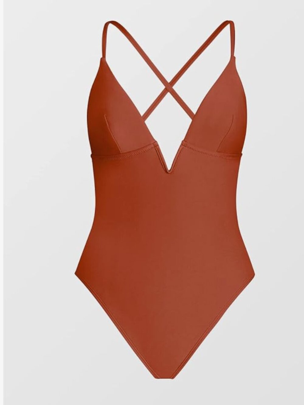 Burnt Orange/ Red Cupshe One-Piece Swimsuit with Deep V and Crisscross Back